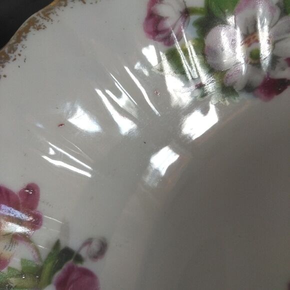8" Bowl Hand Painted Pink & White Floral Flower Gold Trim Porcelain Vintage - Picture 8 of 9